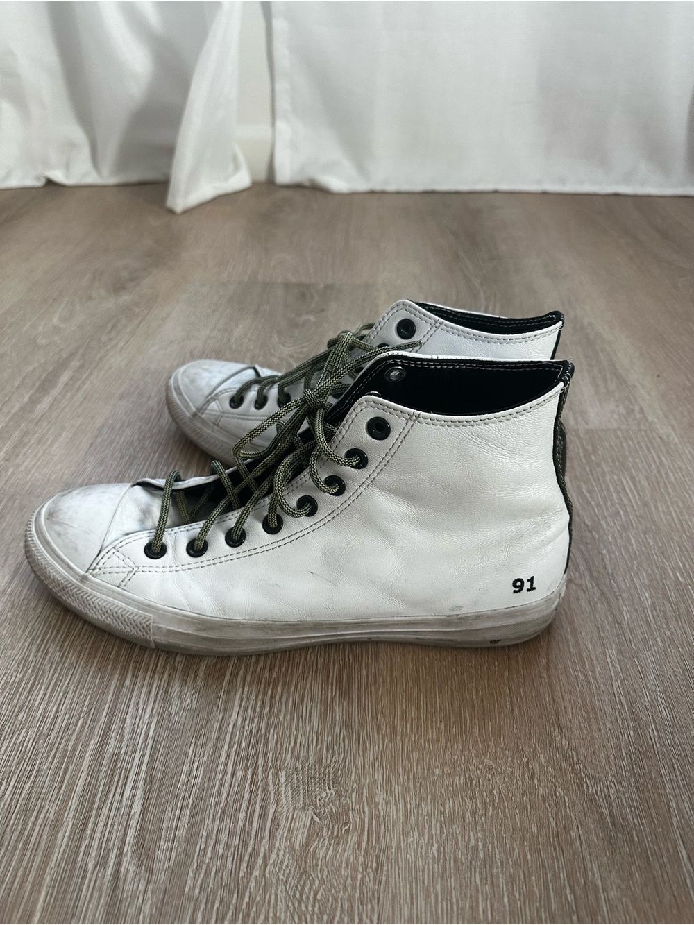 Men’s Converse Custom High-Top Leather Sneakers with Black Trim - Size 10